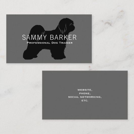 Tibetan Terrier Dog Silhouette Black on Grey Visitenkarte (Vorne/Hinten)
