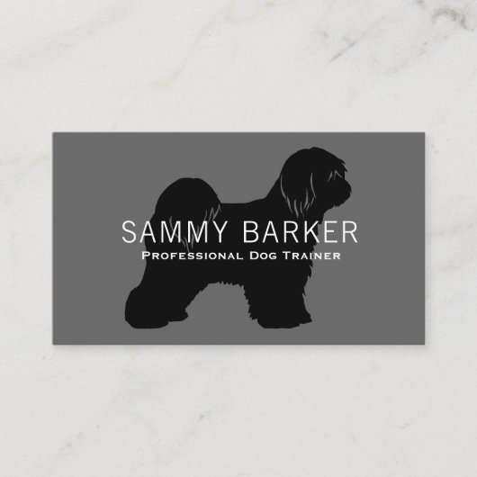 Tibetan Terrier Dog Silhouette Black on Grey Visitenkarte (Vorderseite)