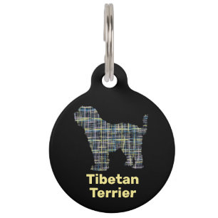 Tibetan Terrier Dog Silhouette Gelb & Schwarz Grid Haustiermarke
