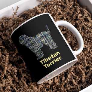 Tibetan Terrier Dog Silhouette Gelb & Schwarz Grid Kaffeetasse