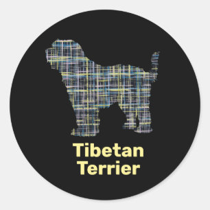 Tibetan Terrier Dog Silhouette Gelb & Schwarz Grid Runder Aufkleber