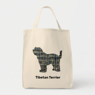 Tibetan Terrier Dog Silhouette Yellow & Black Grid Tragetasche
