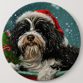 Tibetan Terrier Dog Weihnachtsfest Button (Vorderseite)