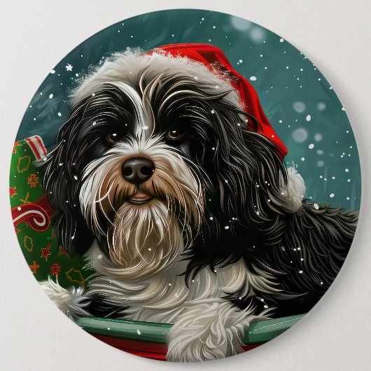 Tibetan Terrier Dog Weihnachtsfest Button (Vorderseite)