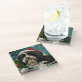Tibetan Terrier Dog Weihnachtsfest Glasuntersetzer (Schrägansicht)