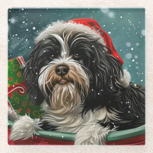 Tibetan Terrier Dog Weihnachtsfest Glasuntersetzer (Vorderseite)