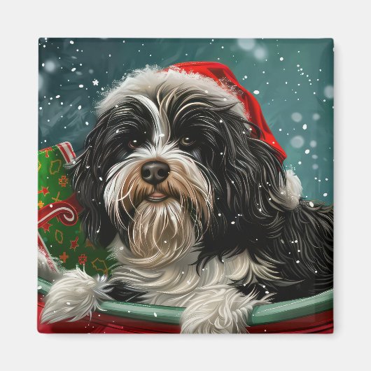 Tibetan Terrier Dog Weihnachtsfest Magnet (Vorne)