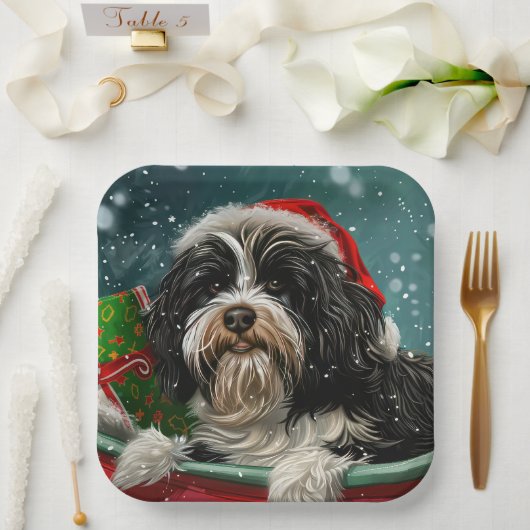 Tibetan Terrier Dog Weihnachtsfest Pappteller (Hochzeit)
