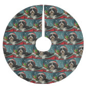 Tibetan Terrier Dog Weihnachtsfest Polyester Weihnachtsbaumdecke (Vorderseite)