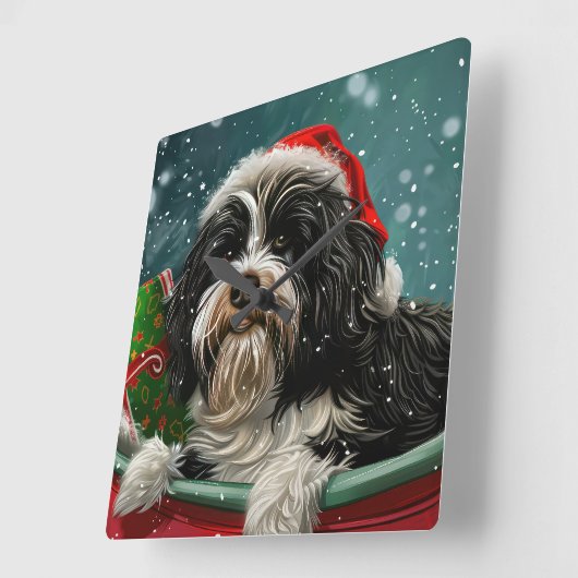 Tibetan Terrier Dog Weihnachtsfest Quadratische Wanduhr (Winkel)