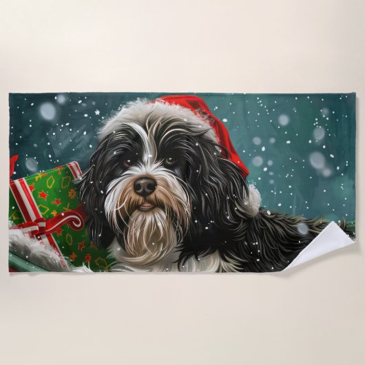 Tibetan Terrier Dog Weihnachtsfest Strandtuch (Vorderseite)