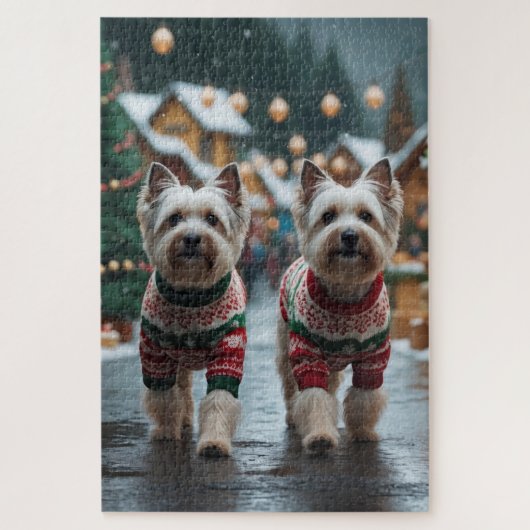 Tibetan Terrier Dogs Christmas Snow Holiday Puzzle (Vertikal)