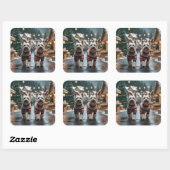 Tibetan Terrier Dogs Christmas Snow Holiday Quadratischer Aufkleber (Blatt)