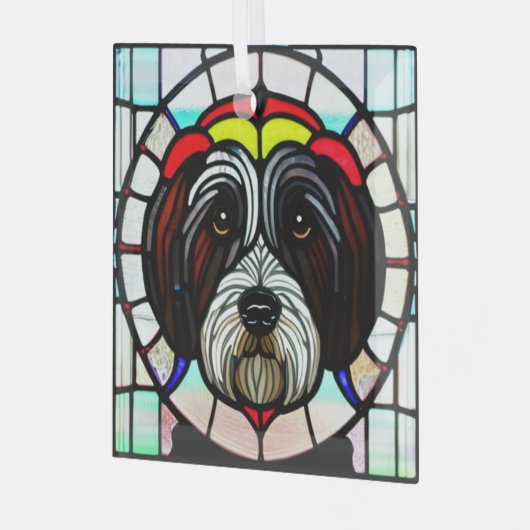 Tibetan Terrier "Festes Glas" Ornament Aus Glas (Vorderseite links)
