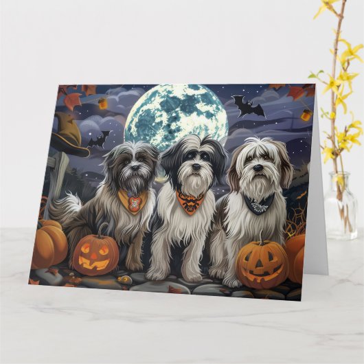 Tibetan Terrier Halloween Spooky Karte (Gelbe Blume)