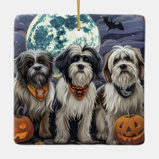 Tibetan Terrier Halloween Spooky Keramikornament (Rückseite)