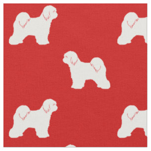 Tibetan Terrier Hund Silhouetten Rot und Weiß Stoff
