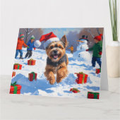 Tibetan Terrier läuft mit Weihnachtshut im Schnee Karte (Vorderseite)