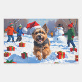 Tibetan Terrier läuft mit Weihnachtshut im Schnee Rechteckiger Aufkleber (Vorderseite)