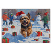 Tibetan Terrier läuft mit Weihnachtshut im Schnee Schneidebrett (Vorderseite)