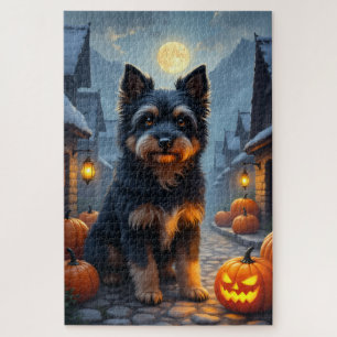 Tibetan Terrier Mondlicht-Halloween-Porträt-Kunst Puzzle