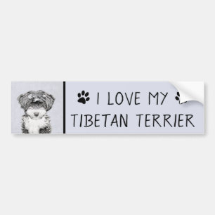 Tibetan Terrier Painting - Niedliche Original Dog  Autoaufkleber