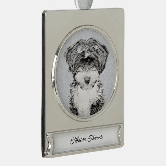Tibetan Terrier Painting - Niedliche Original Dog Banner-Ornament Silber (Rechts)
