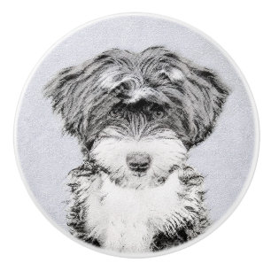Tibetan Terrier Painting - Niedliche Original Dog Keramikknauf