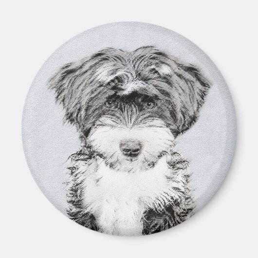 Tibetan Terrier Painting - Niedliche Original Dog Magnet (Vorne)