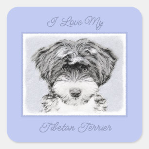 Tibetan Terrier Painting - Niedliche Original Dog Quadratischer Aufkleber