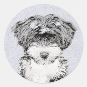 Tibetan Terrier Painting - Niedliche Original Dog  Runder Aufkleber