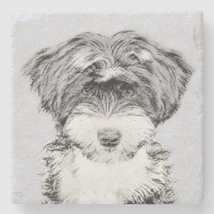 Tibetan Terrier Painting - Niedliche Original Dog Steinuntersetzer