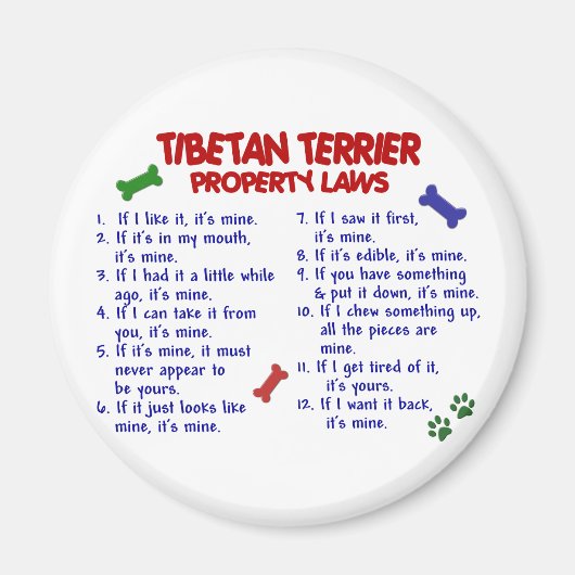 TIBETAN TERRIER Property Laws 2 Magnet (Vorne)