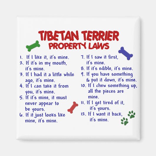 TIBETAN TERRIER Property Laws 2 Magnet (Vorne)