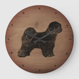 Tibetan Terrier Silhouette Rustikal Große Wanduhr