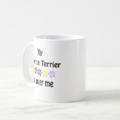 Tibetan Terrier Walks Design Kaffeetasse (Vorderseite Links)