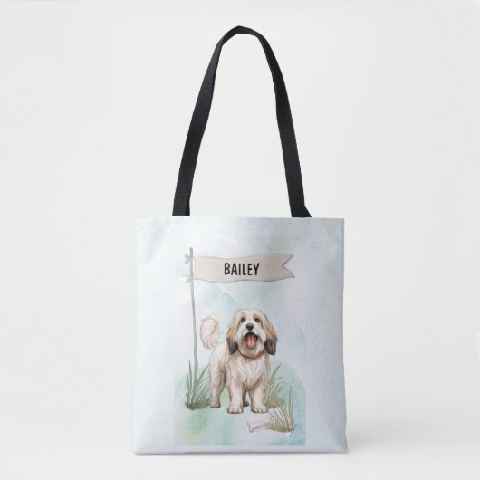 Tibetan Terrier Watercolor Personalized Dog Tasche (Vorderseite)