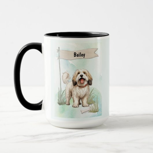 Tibetan Terrier Watercolor Personalized Dog Tasse (Links)