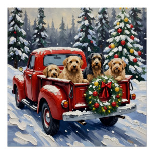 Tibetan Terrier Weihnachten Roter LKW Urlaub Poster