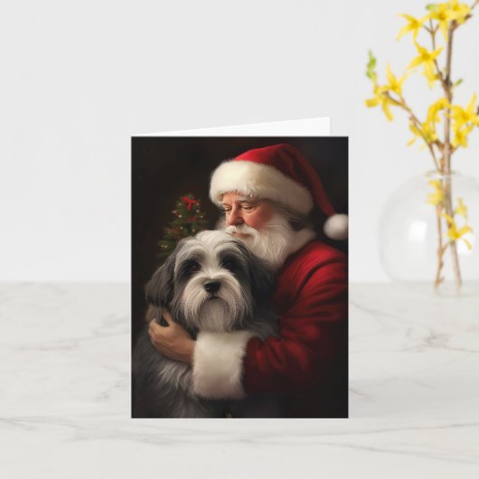 Tibetan Terrier Weihnachtsmann Weihnachten Karte (Gelbe Blume)