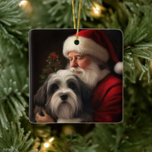 Tibetan Terrier Weihnachtsmann Weihnachten Keramikornament
