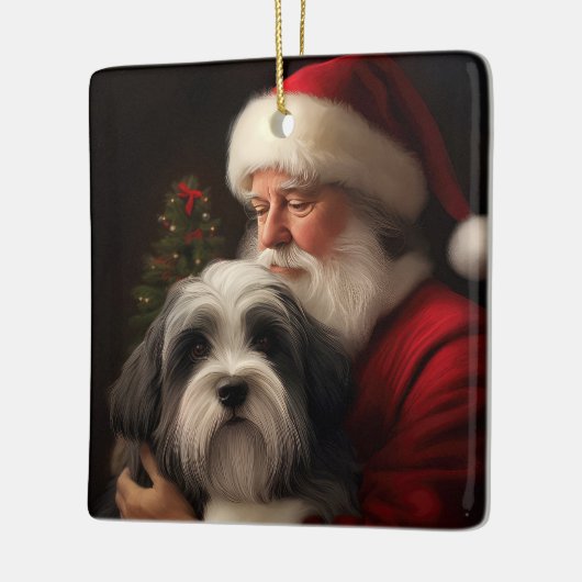 Tibetan Terrier Weihnachtsmann Weihnachten Keramikornament (Links)