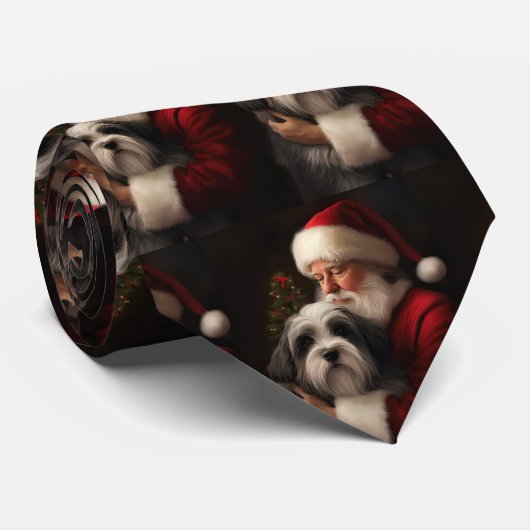 Tibetan Terrier Weihnachtsmann Weihnachten Krawatte (Gerollt)