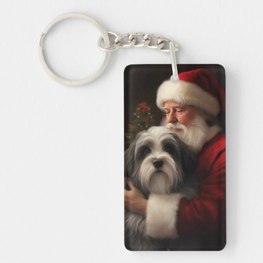 Tibetan Terrier Weihnachtsmann Weihnachten Schlüsselanhänger (Vorderseite)