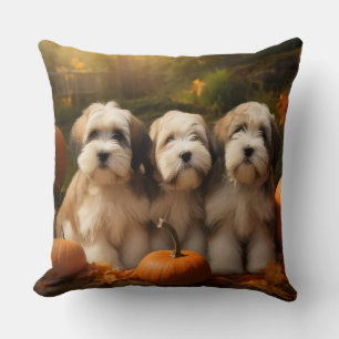 Tibetan Terrier Welpe Herbstfreude Kürbis Kissen