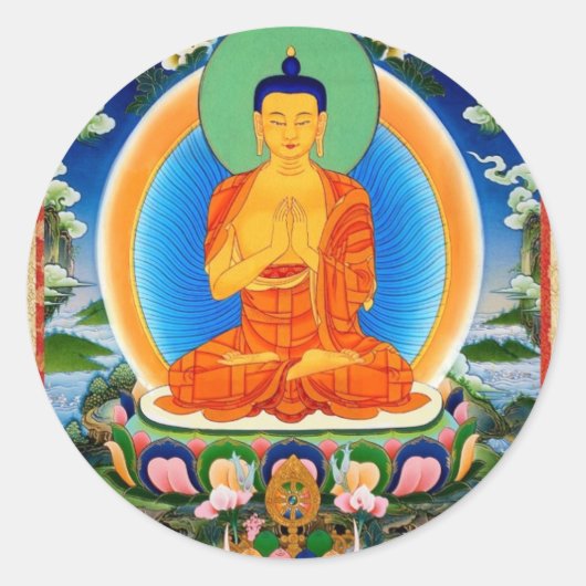 Tibetan Thangka Prabhutaratna Buddha Runder Aufkleber (Vorderseite)