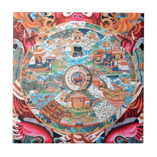 Tibetanische buddhistische Kunst (Rad des Lebens) Fliese (Vorderseite)
