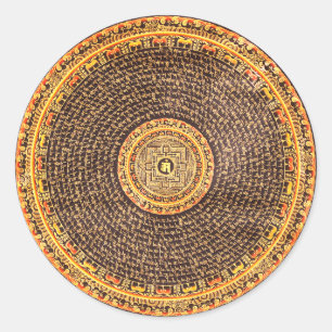 Tibetanische Mandala-Kunst (Gold u. Schwarzes) Runder Aufkleber