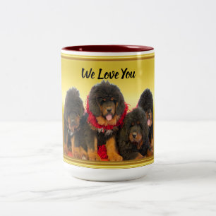 Tibetanischer Mastiff-Brown-Welpen wir Liebe Sie Zweifarbige Tasse
