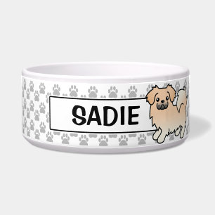 Tibeter Spaniel Cartoon-Hund in Creme Napf